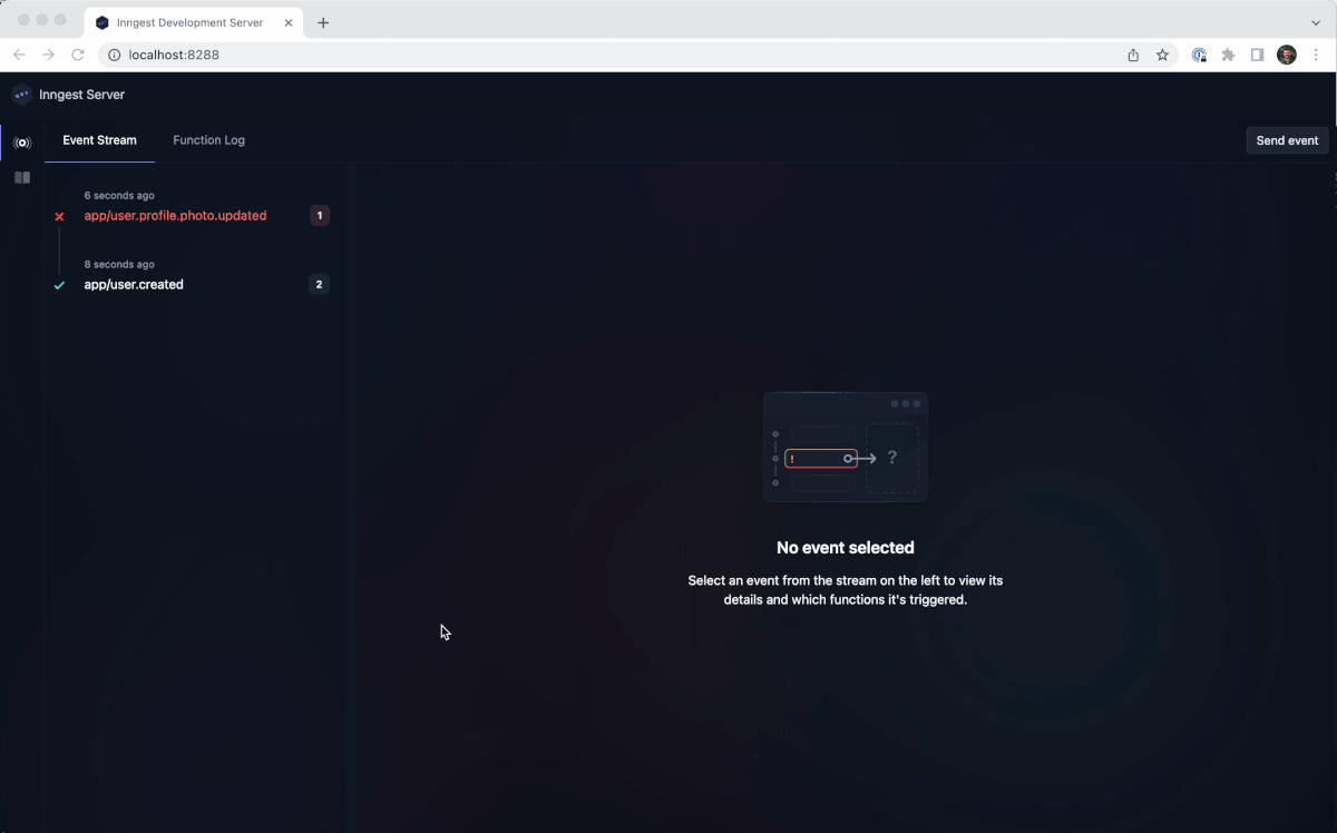 The Inngest dev server in action